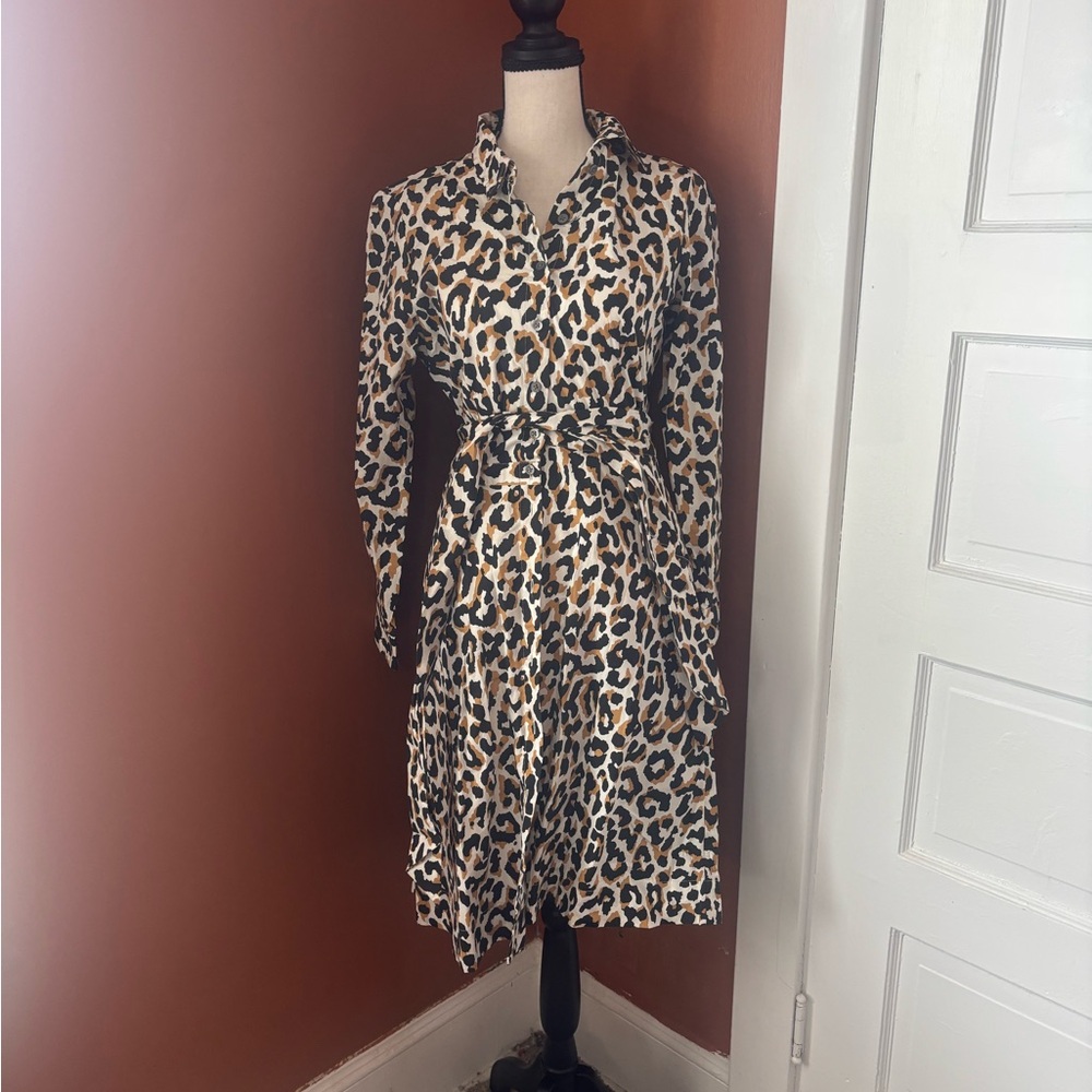 J. Crew Tan and Brown Long Sleeve Buttoned Dress